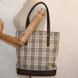 BURBERRY Nova Check Tote Bag Canvas Beige Auth